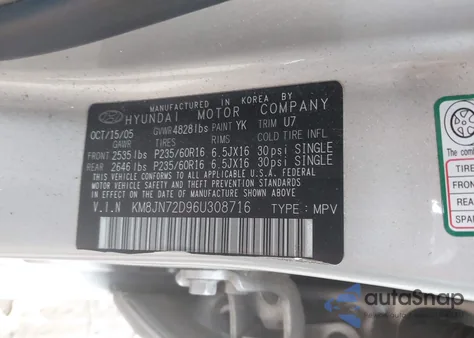 2006 Hyundai Tucson Gls/Limited from USA, damaged, VIN KM8JN72D96U308716